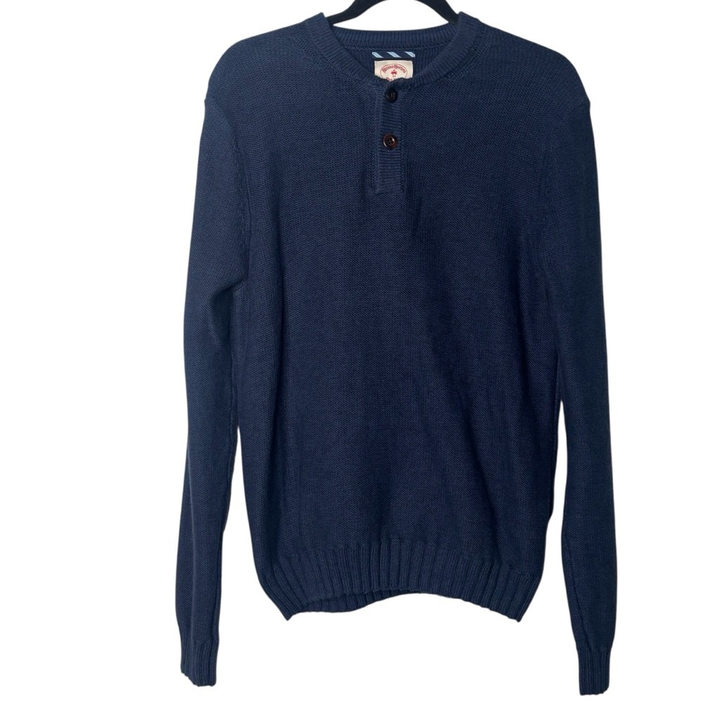 Brooks Brothers Men’s Red Fleece Navy Blue Long Sleeve Cotton Henley Sweater Med